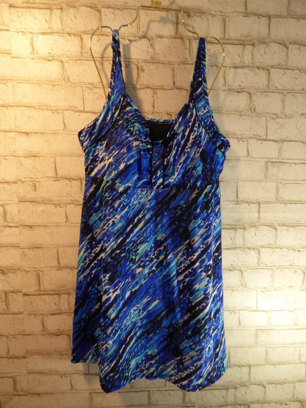 Swim365 One Piece Black Blue Multi Empire Waist Swim Dress Size 20 NEW
